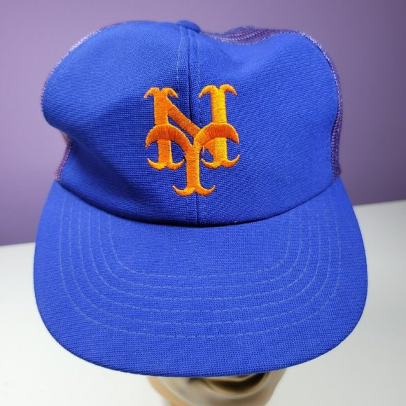 Vintage New York Mets Baseball Cap Snap Back Hat Blue Faded Mesh - Picture 2 of 7